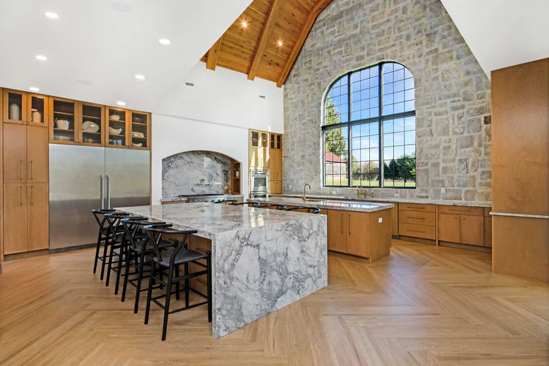 Natural driftwood finish kitchen cabinets with organic wood grain texture and modern hardware - Captivating Cabinets