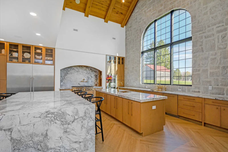 Coastal driftwood finish kitchen cabinets with natural texture and modern coastal design - Captivating Cabinets