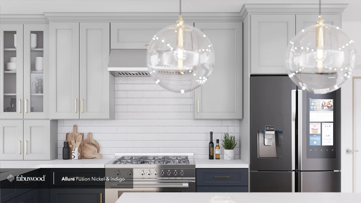 Fabuwood Allure Fusion Nickel transitional style kitchen cabinets with wide-rail moldings