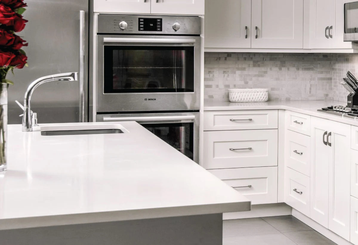 Fabuwood Allure Nexus Frost modern slab door cabinets with matte finish and Blum hardware