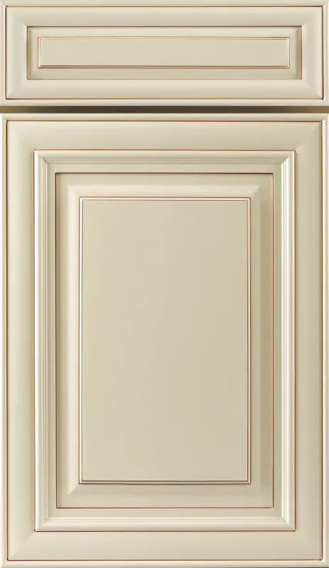 J&K Traditional Creme Glazed A7 maple kitchen cabinets with soft cream finish and classic glazed styling