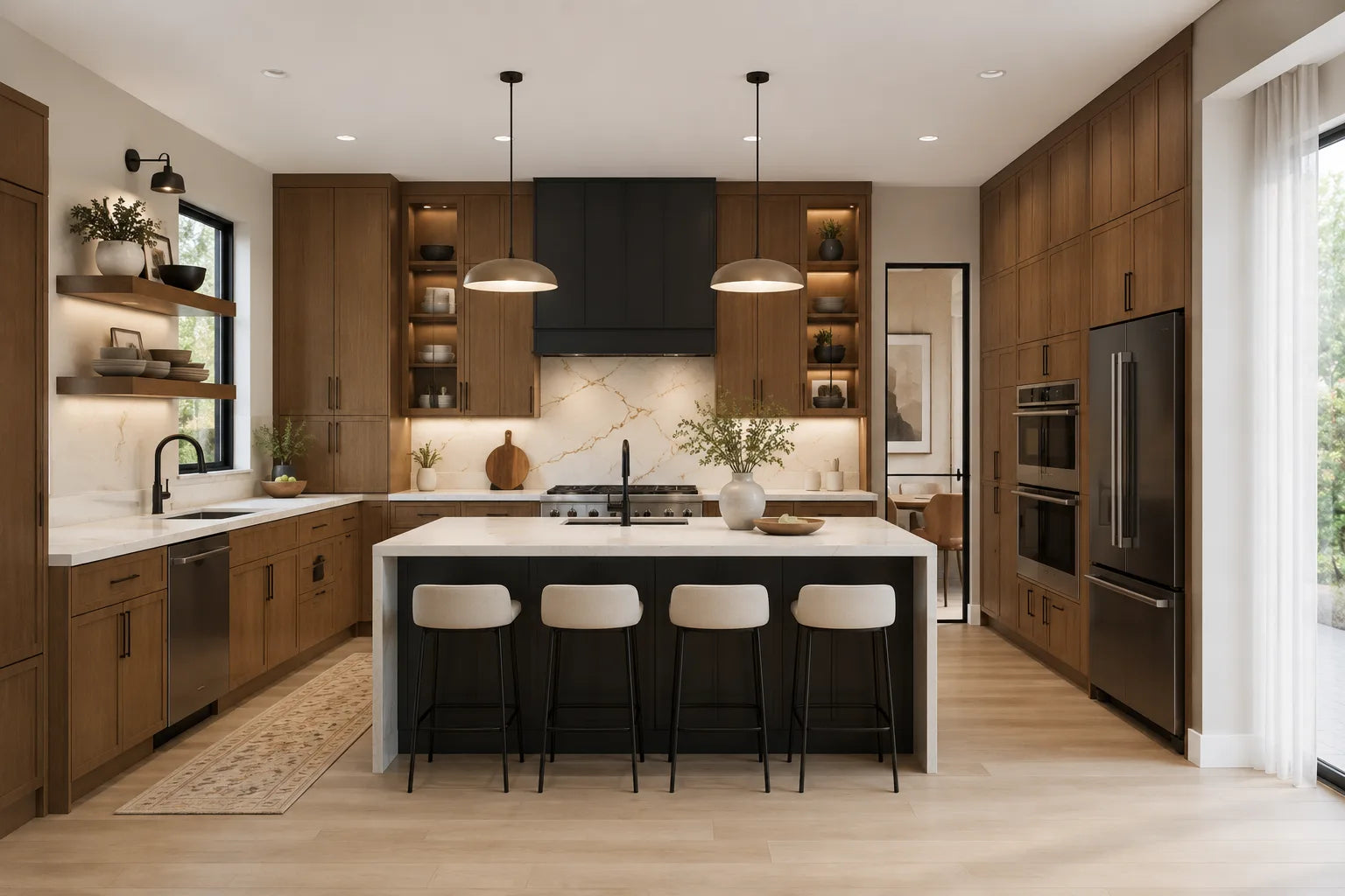 Contemporary kitchen featuring sleek cabinetry and natural light