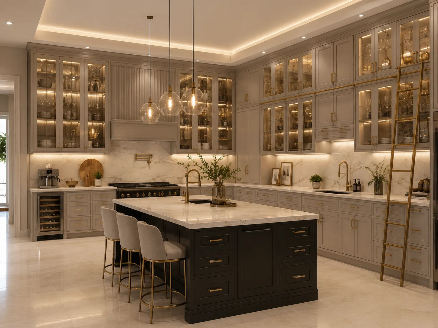 Designer kitchen with premium cabinetry and a marble countertop